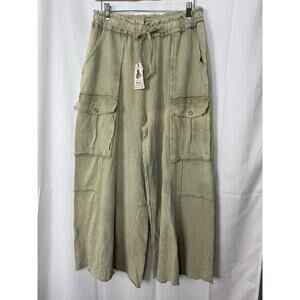 Easel Los Angeles Women's Cargo Wide-Leg Pants Sage Green Size M Comfy Lounge